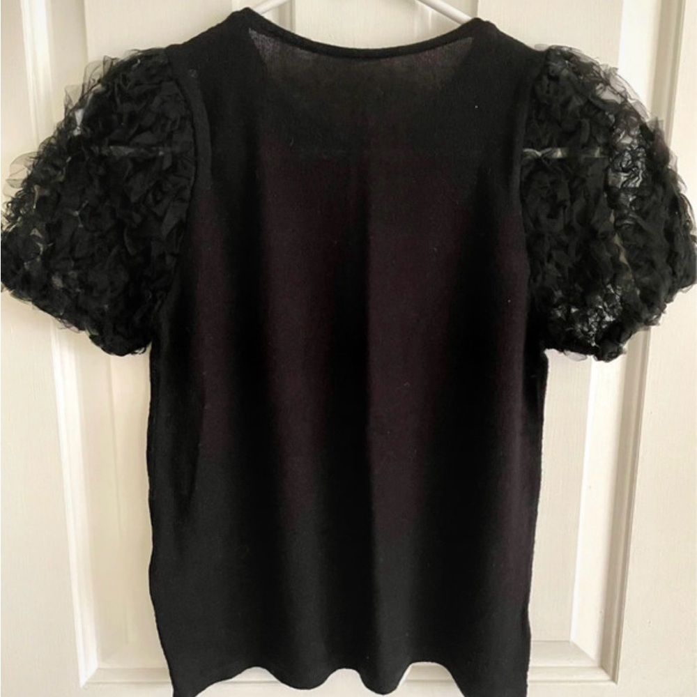 ZARA Black Top with Sheer Puffy Sleeves - Picture 3 of 5